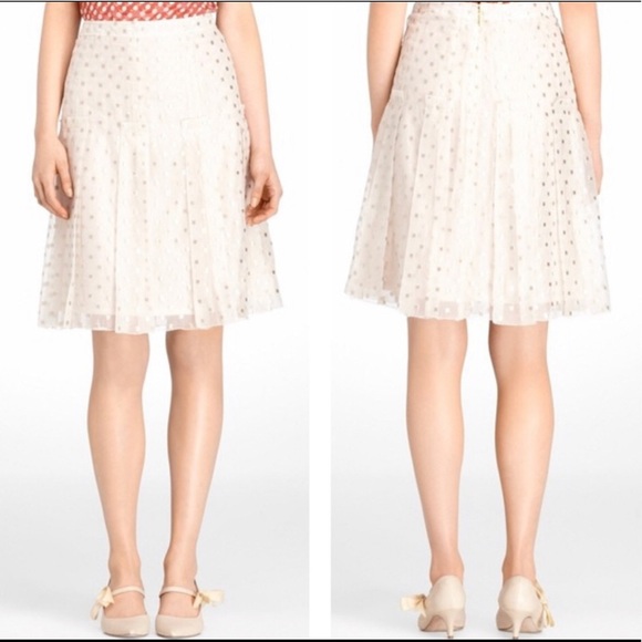 Tory Burch Pleated Embroidered Organza Skirt Ivory - Picture 3 of 12